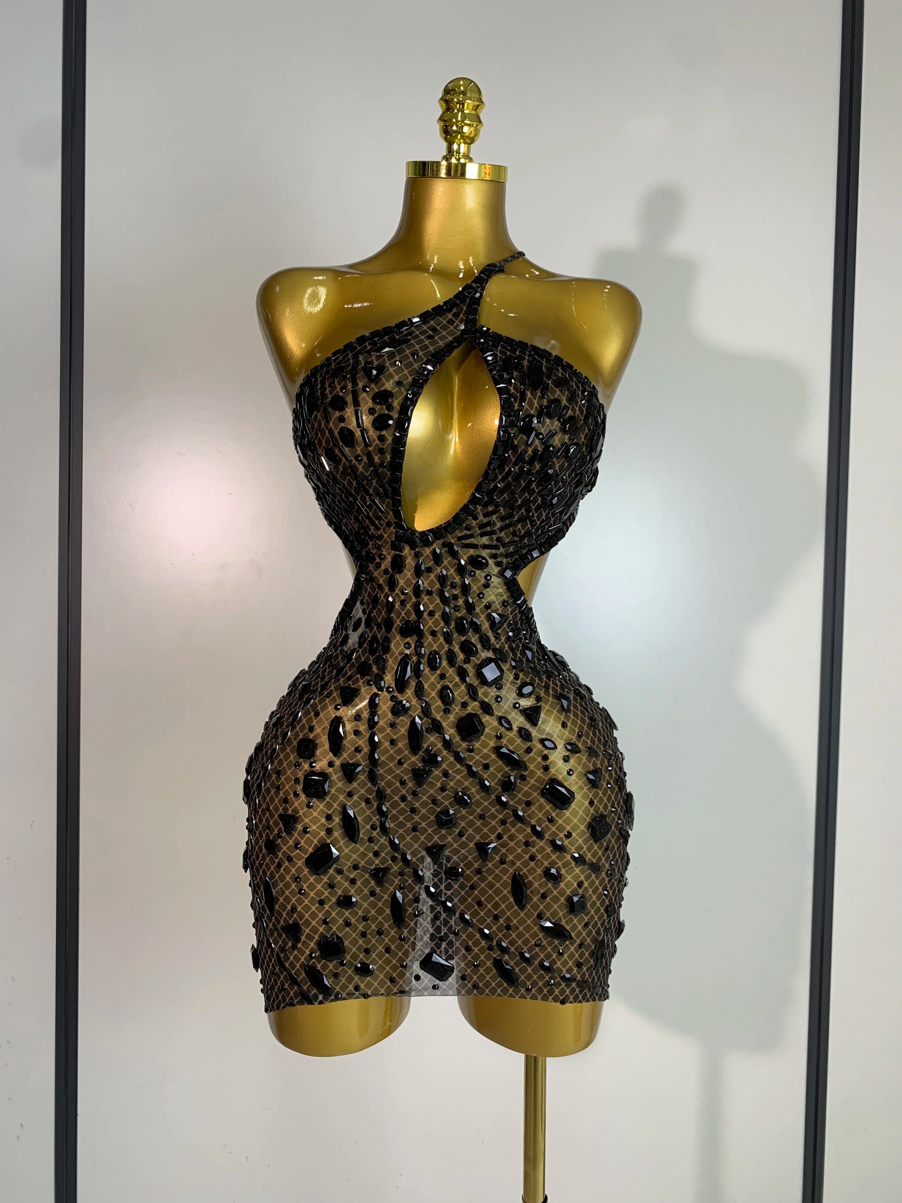 Women 2025 Sexy Backless Hollow Out Diamond Evening Prom Gown Birthday Luxury Celebrate Stage Nightclub Outfit black