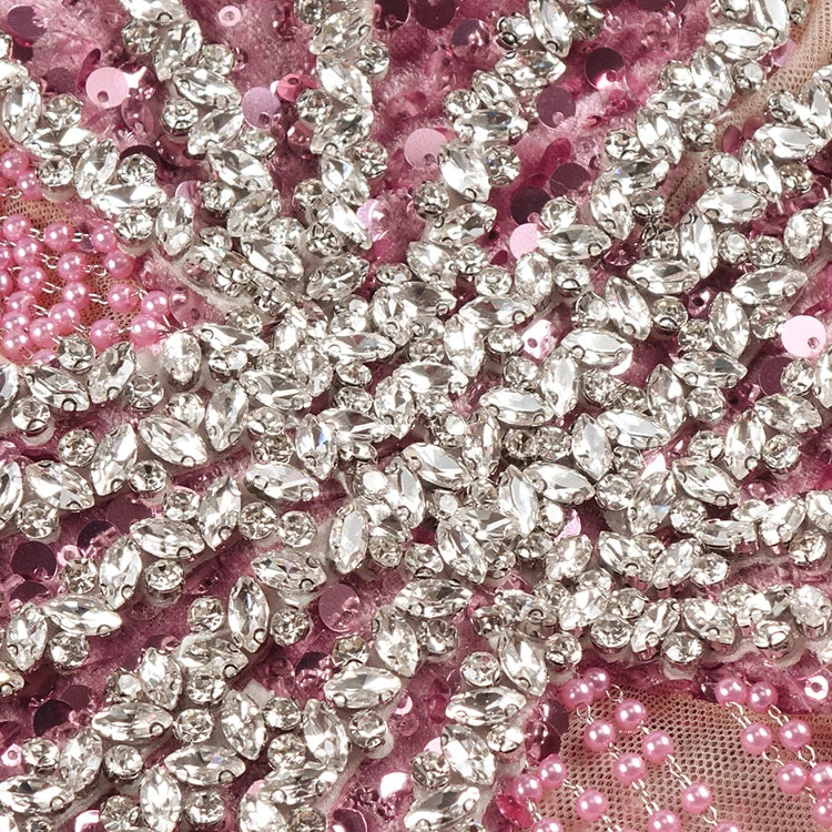 Pink Sparkly Sequins Long Dress Pearls Chains Design Off the Shoulder Long Sleeves Formal Occasion Mermaid Party Evening Gown