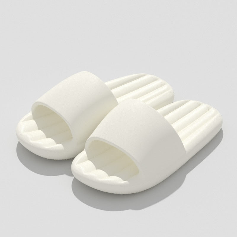 Summer Slippers Cloud Soft Couple Slides Women Men Bathroom House Cheese Slippers Leaking Quick-drying Shower Slipper White