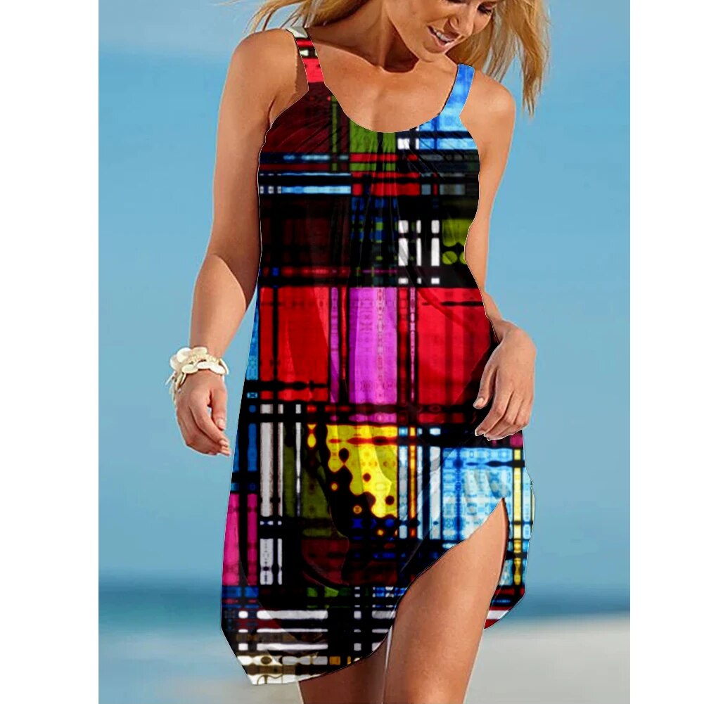 Sexy Beach Dress Nature Scenery 3D Print Strap Dresses Sleeveless Print Dresses AQDWS107883SJ4425