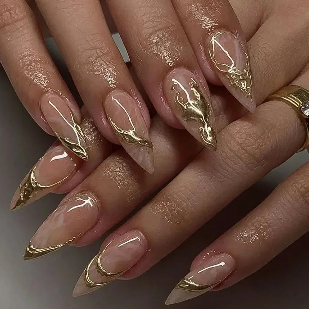 Exaggerate Punk Extra Long Pointed Fake Nails Art Dark Y2K Black Spider Centipede Rhinestone False Nail Press on Nails Manicure MT2550JP3484