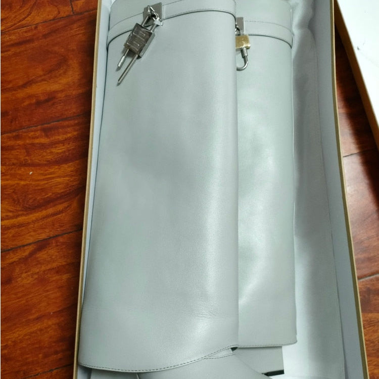 Women's Knee High Boots Shark Lock Long Thick Soled High-heeled Boots Designer Luxury Brand Women's Leather Boots