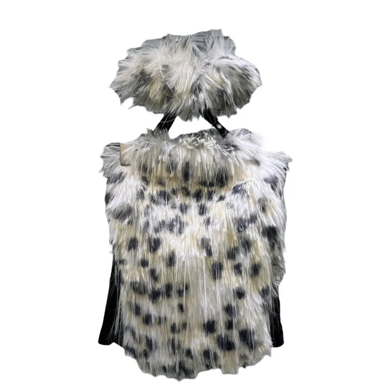 Winter New Fashion Leopard Print Contrast Color Fur Patchwork Backless Camisole For Women Halter Neck Vest 11A07607