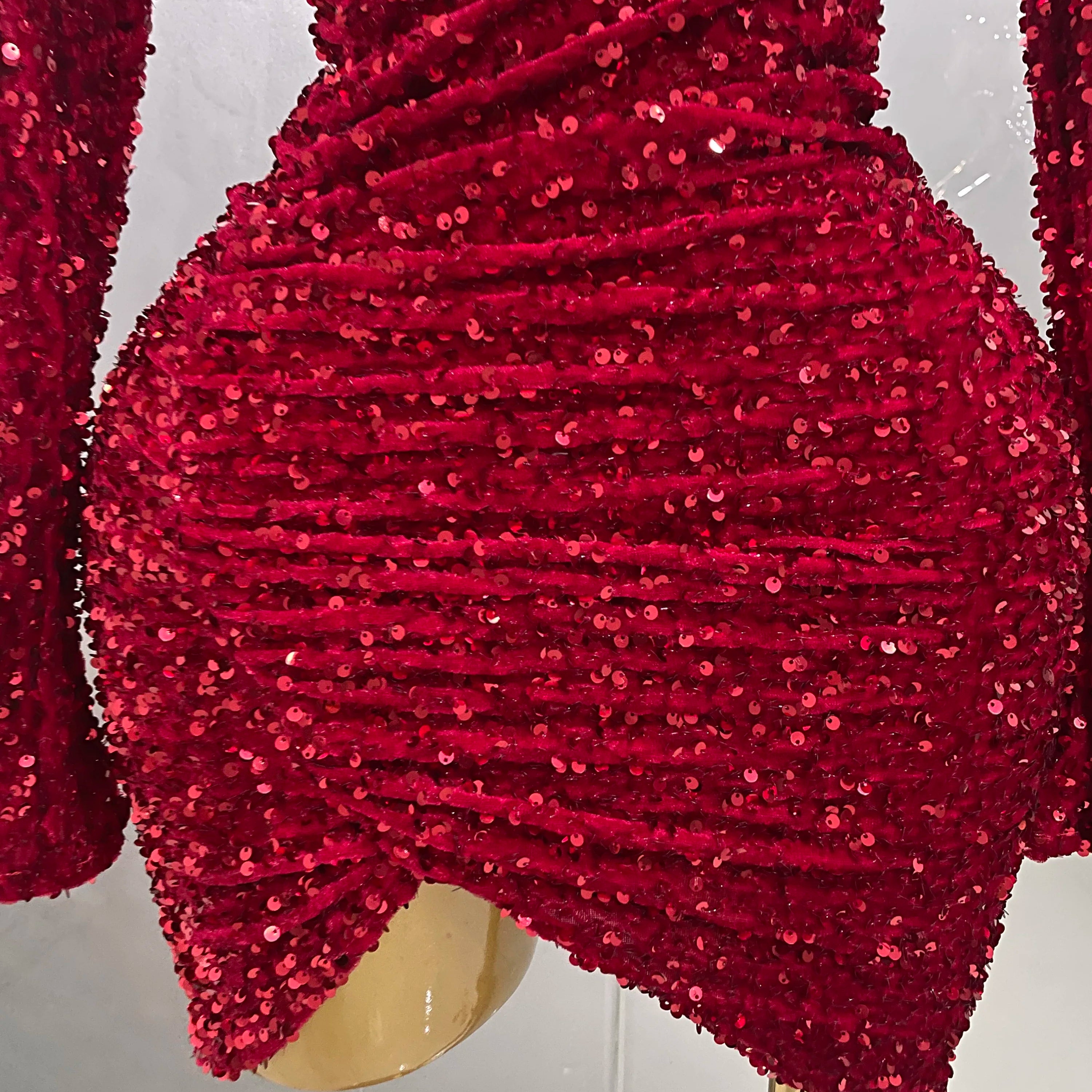 Sexy Sparkly Red Sequins Long Sleeve Short Dress 2025 New Women Evening Celebrate Birthday Party Club Performance Stage Costume