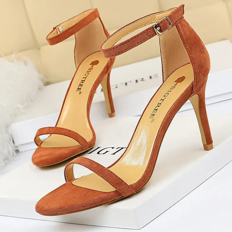 Shoes Summer Women Sandals Suede Hollow High Heels Stiletto Fashion Sandles Women Heels Ladies Shoes Women's Sandals brown-8cm