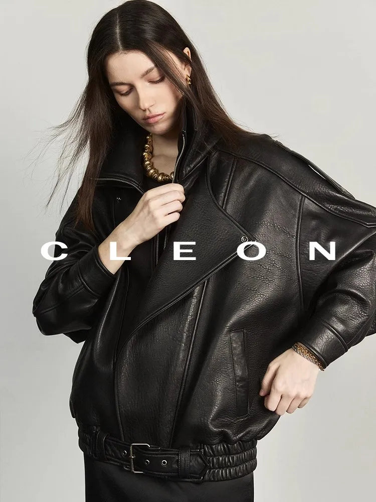 Lautaro Autumn Brown Oversized Pu Leather Moto & Biker Jacket Women Long Sleeve Zippper High Quality American Retro Clothing