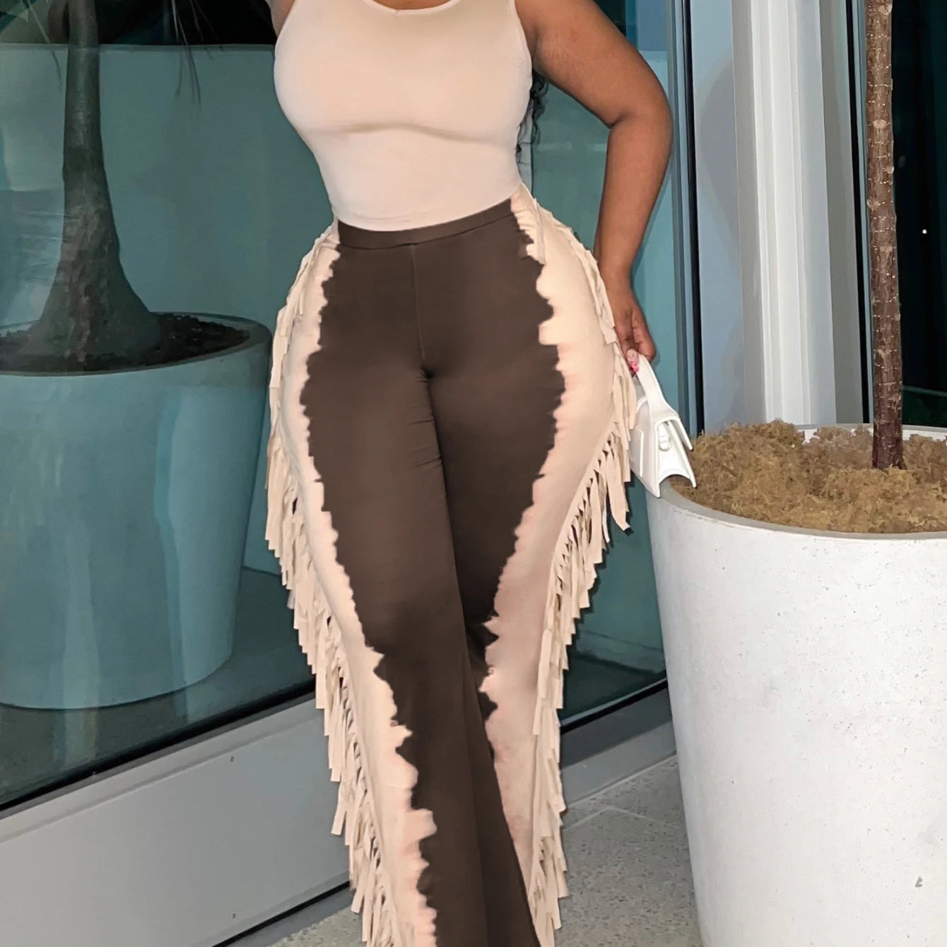 LW Plus Size casual Two pieces sets summer sleeveless U neck Cami Tank + Tie Dye Tassel Design Pants Set women Matching Set