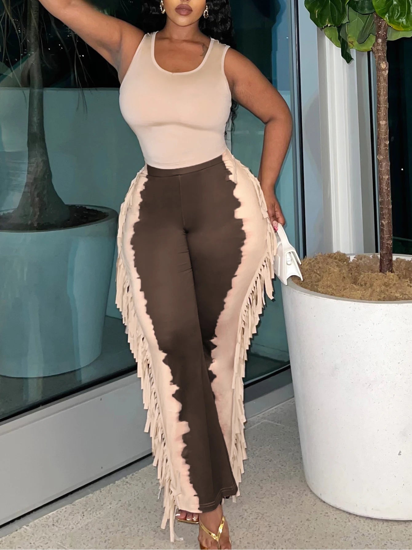 LW Plus Size casual Two pieces sets summer sleeveless U neck Cami Tank + Tie Dye Tassel Design Pants Set women Matching Set