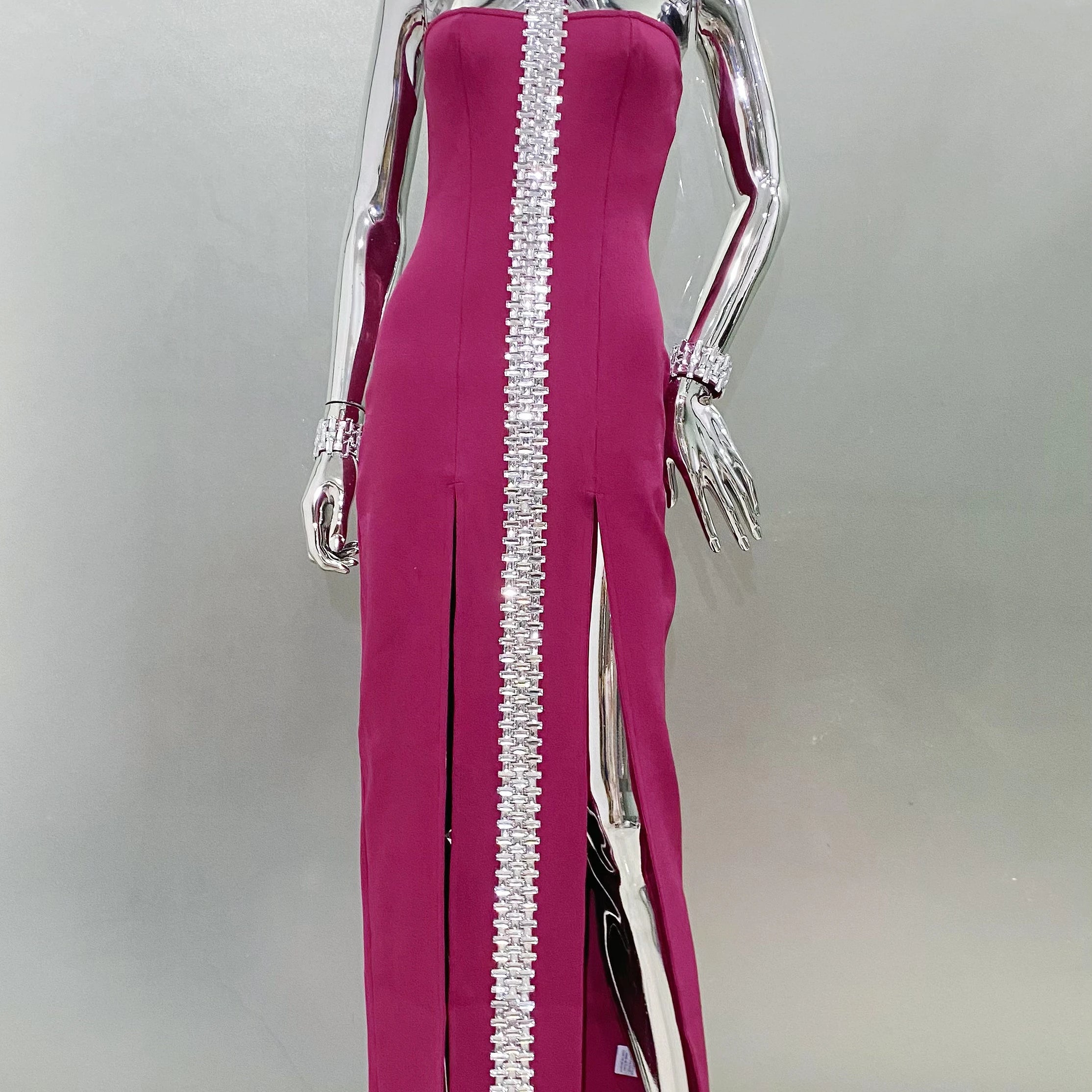 Purple Black Sparkly Crystal Women Sexy Off the Shoulder Halter Bodycon Long Bandage Dress Elegant Evening Party Prom Dress