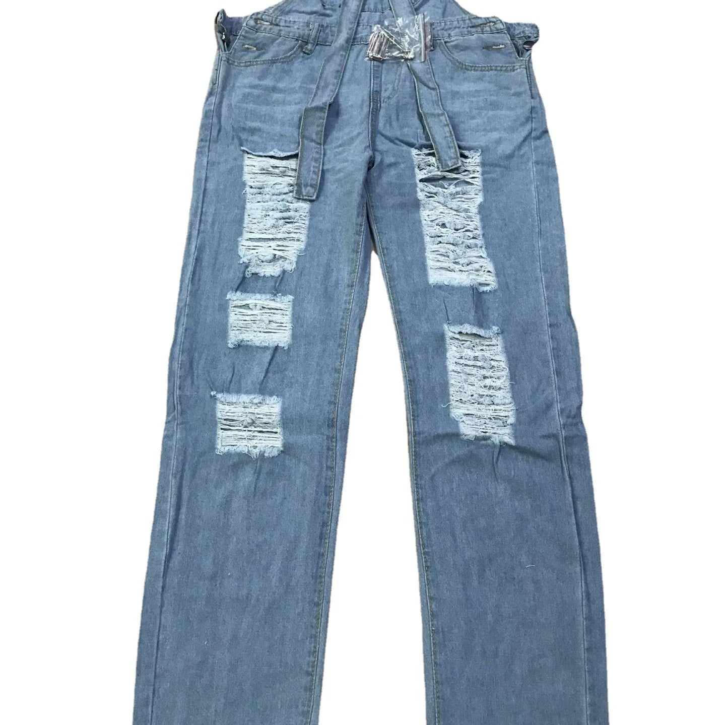 Casual Ripped Denim Jumpsuit Women's Fashion Slouchy Loose Pocket Slim Solid Color Blue Strap Jeans For Women Trousers Work Clot