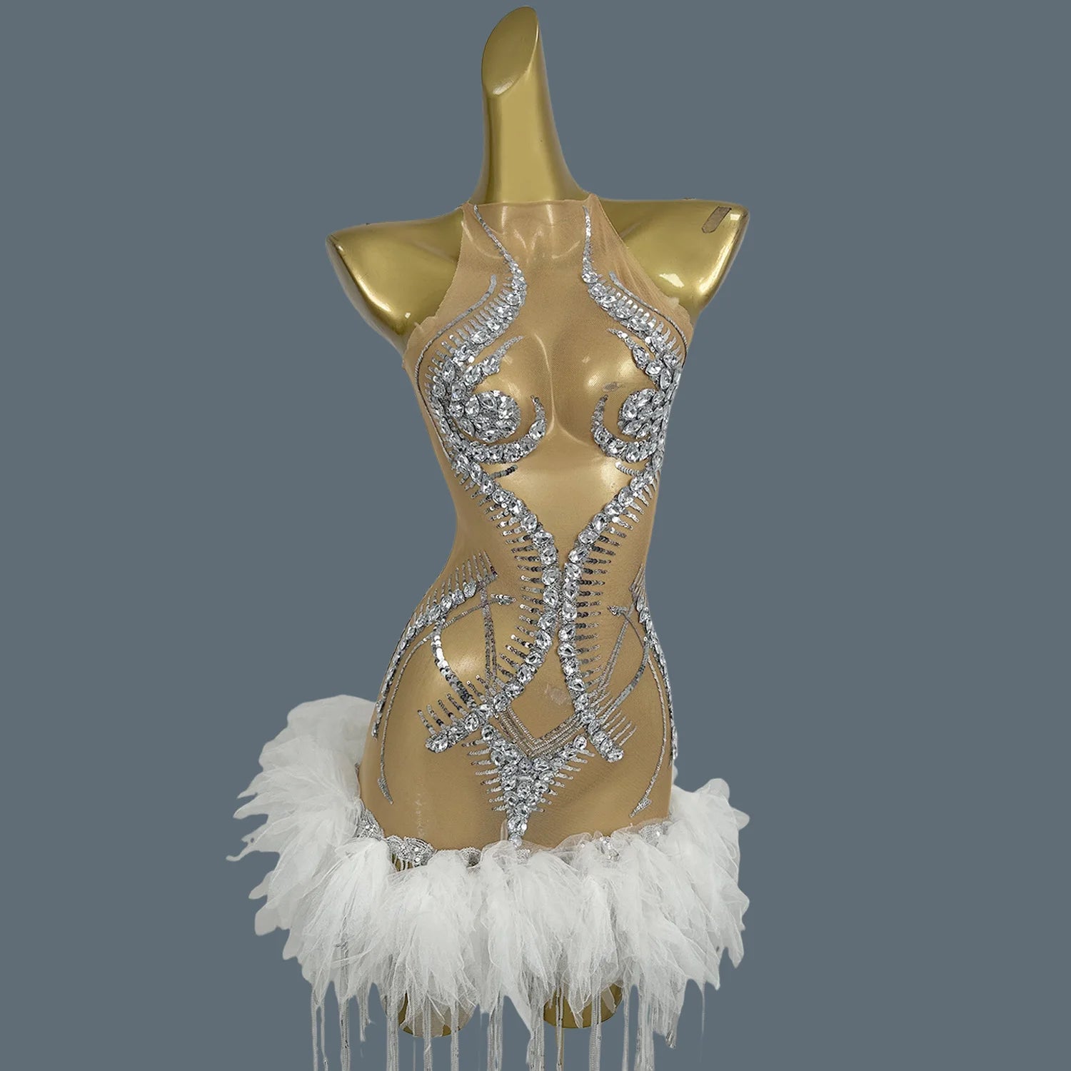 Neck-mounted Gauze Mini Dress Birthday Celebrate Party Mesh Short Outfit Sexy Women Hot Girls Night Bar Club Dance Wear Wandao WHITE One Size