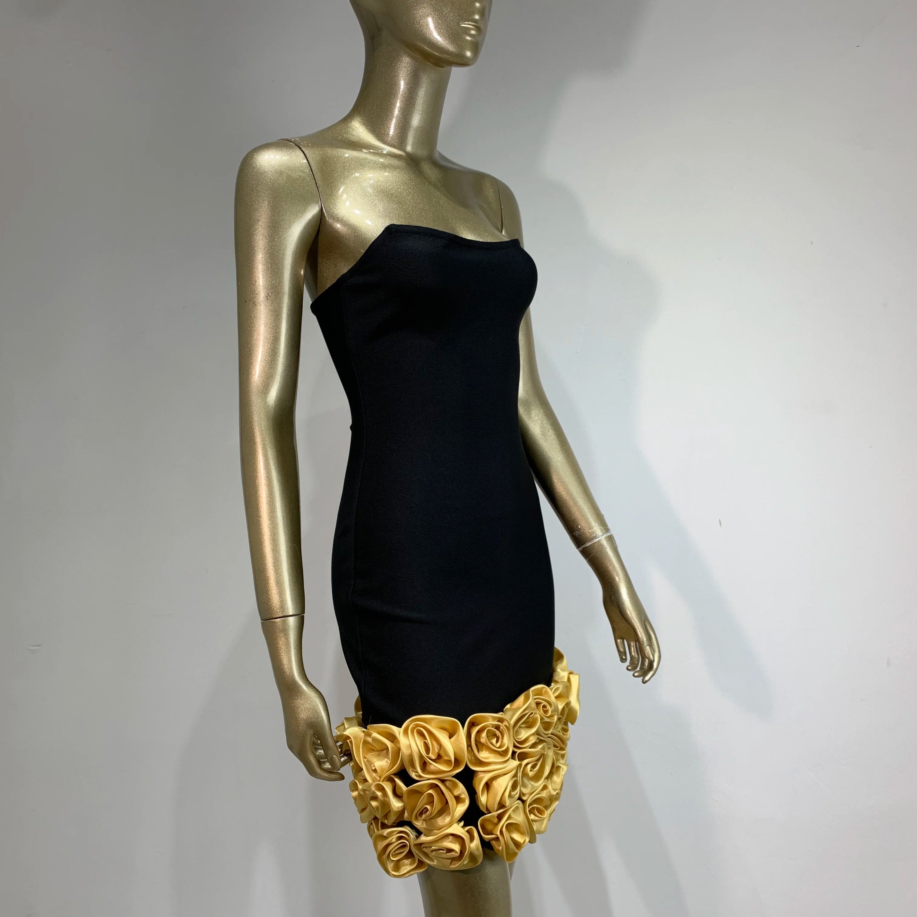 New Style Women Sexy Strapless Off teh Shoulder Golden Florals Bodycon Mini Bandage Dress Celebrate Nightclub Party Wear