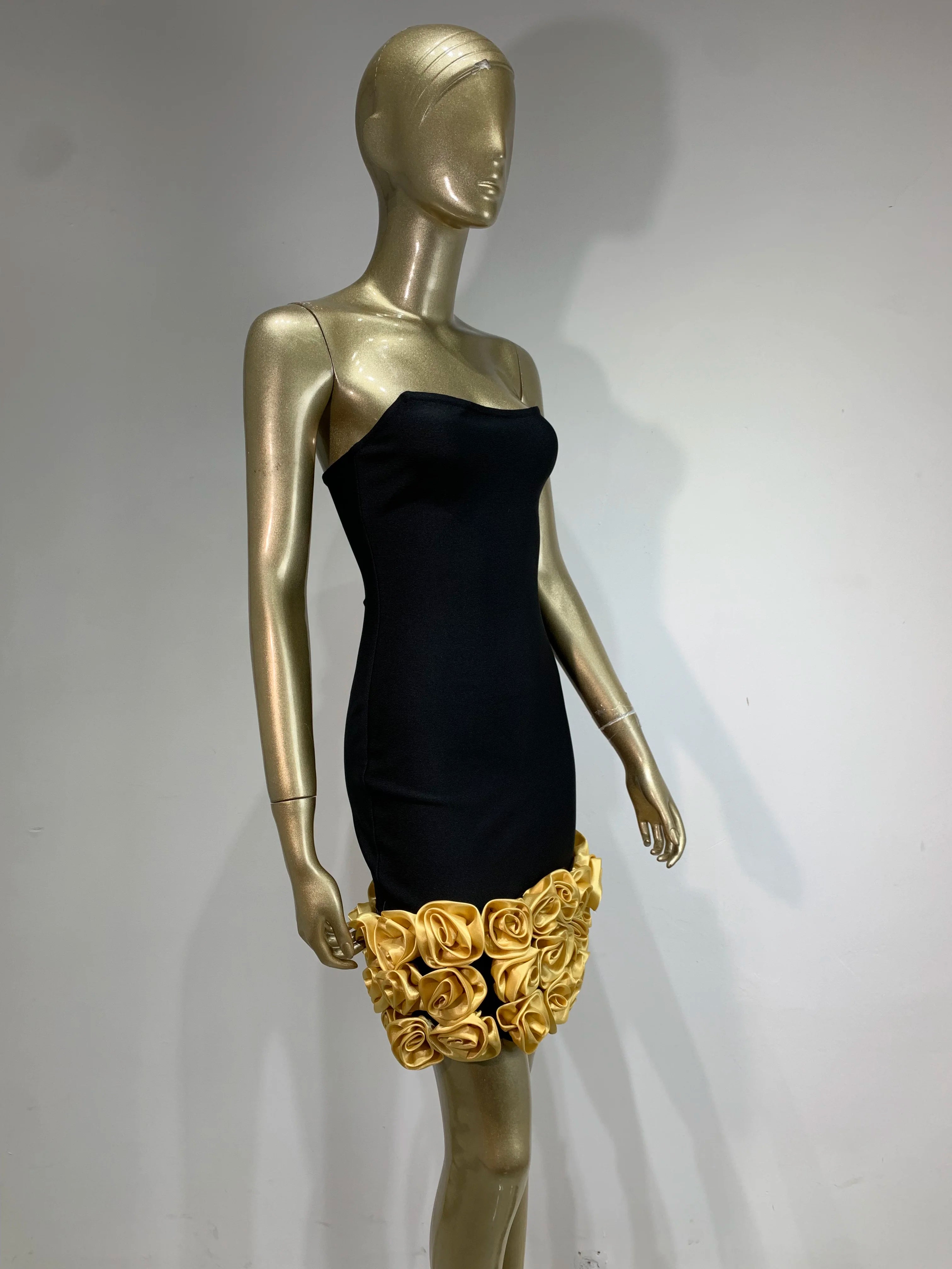 New Style Women Sexy Strapless Off teh Shoulder Golden Florals Bodycon Mini Bandage Dress Celebrate Nightclub Party Wear