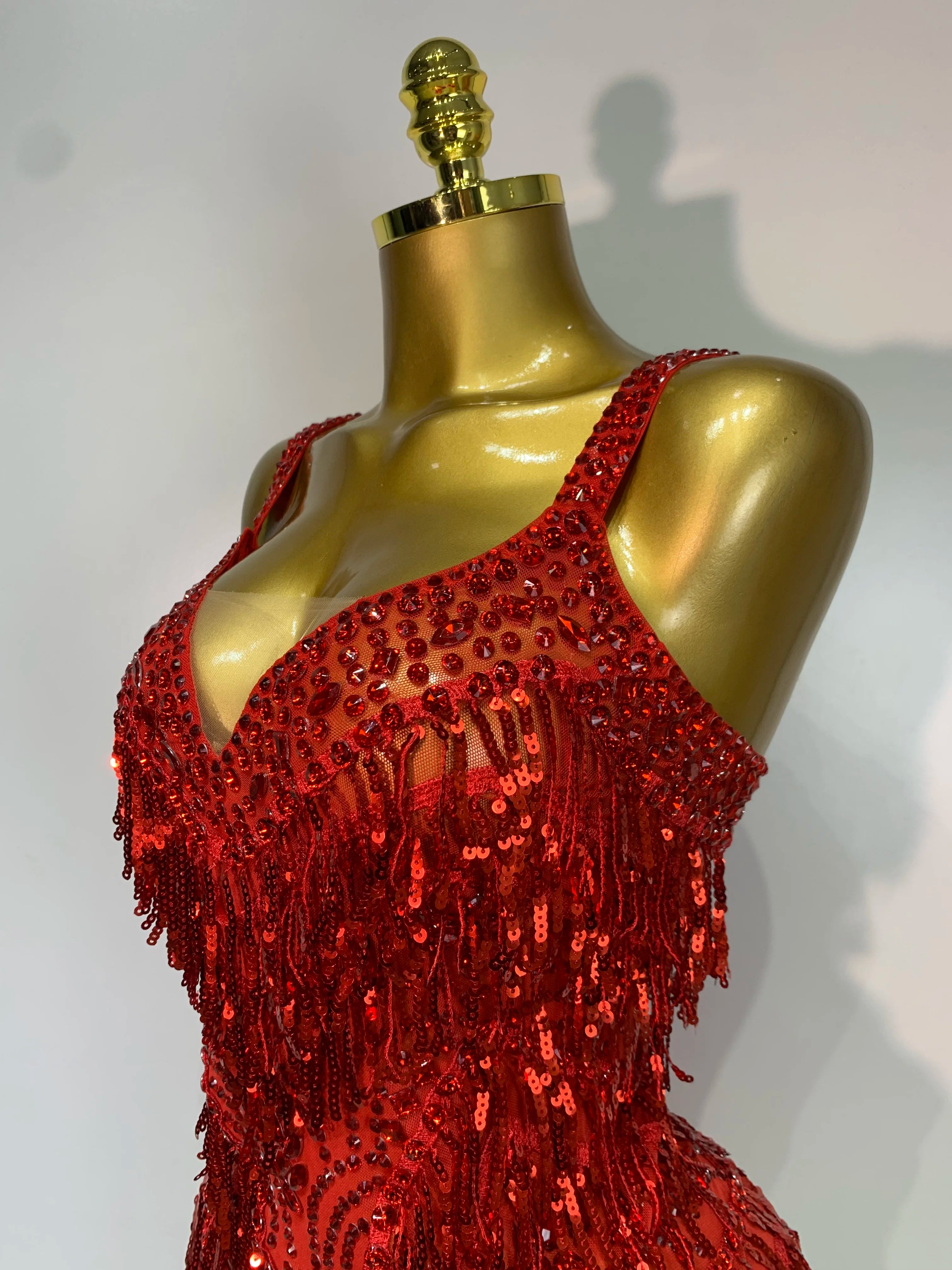 Sparkly Rhinestone Tassel Sexy Backless Mesh Bodysuit Women Luxury Birthday Party Nightclub Bar Dencer Stage performance Costume