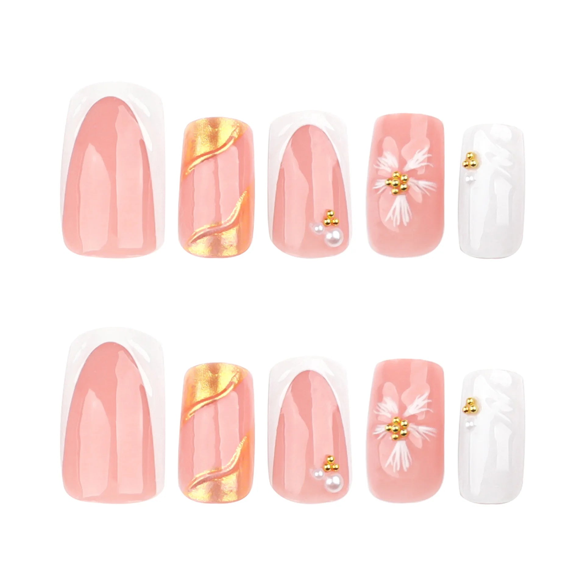 24pcs Short French Press on Nails with 3D Flower Design Fake Nail Tips Wearable Full Cover European Coffin Ballet Fake Nails