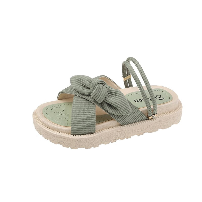 Summer Women's Sandals Roman Round Toe Rubber Thick Sole Non-Slip Open Toe Beach Green Casual Ladies Slippers Zapatos Mujer Green