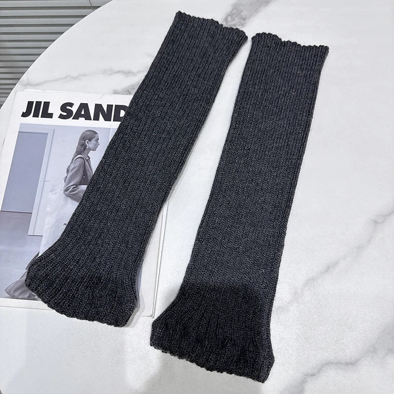 Winter New Fashion Sweet Solid Color Thick Knitted Calf Socks For Women Versatile Stretch Female 11A07716 Gray One Size