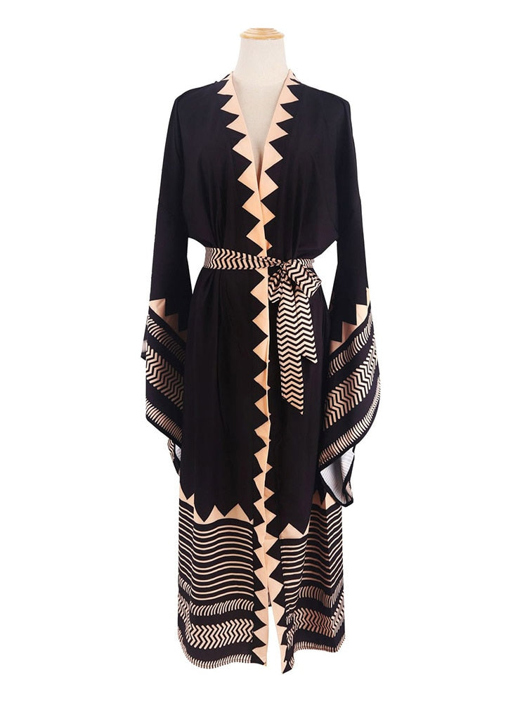 Swimsuit Cover Up Beach Kimono Pareo Fashion Oversized Cuffs Tunic Long Dress Cardigan Summer Swimwear Beachwear