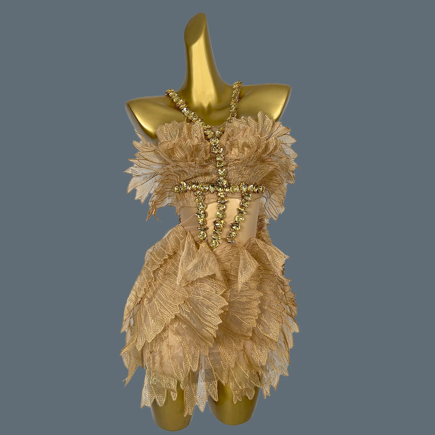 Women Celebrity Sexy Wing Beading Diamonds Gold Short Dress Wedding Party Prom Nightclub Sparkly Gowns Vestido 2024 Jinchan Gold One Size