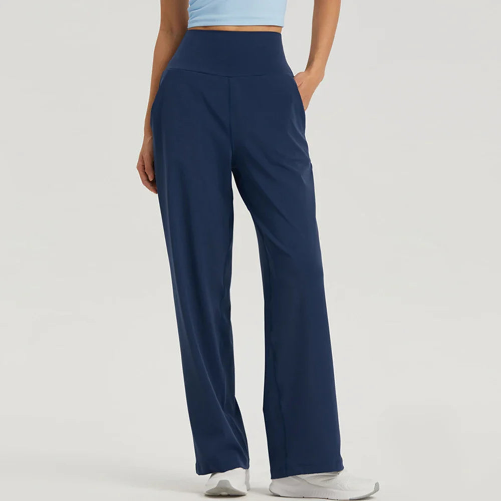 WISRUNING Wide Leg Yoga Pants Push Up Sports Tights for Women Leggings for Fitness High Waist Workout Clothes Gym Sportswear BLUE-longer