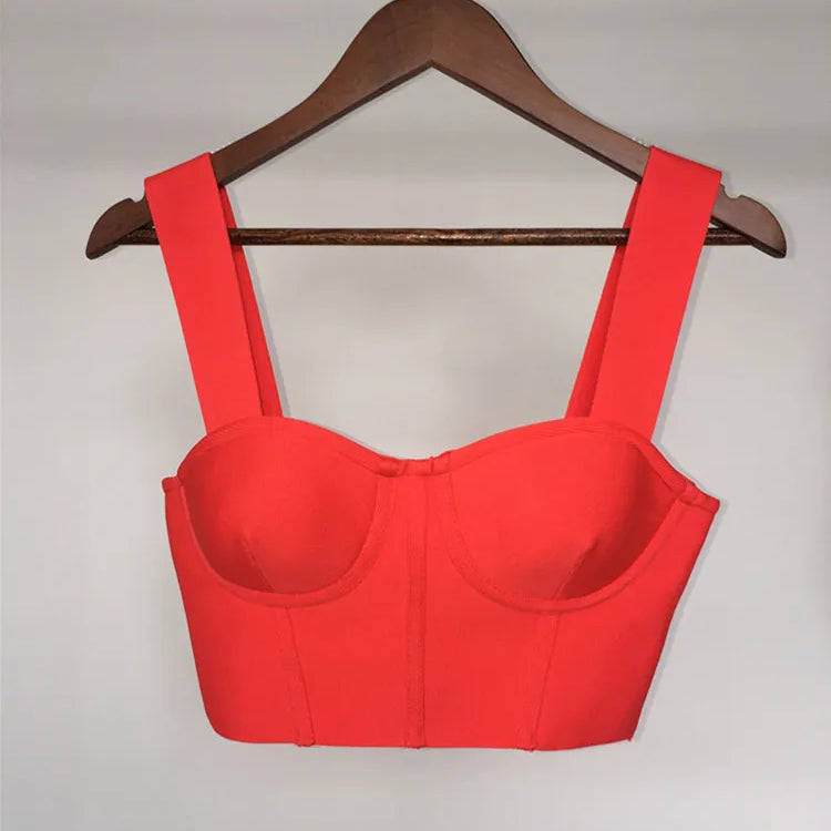 Women Summer Soild Sexy Strapless Backless Orange Black White Camis Bandage Tops 2023 Celebrity Designer Fashion High Street Top Red