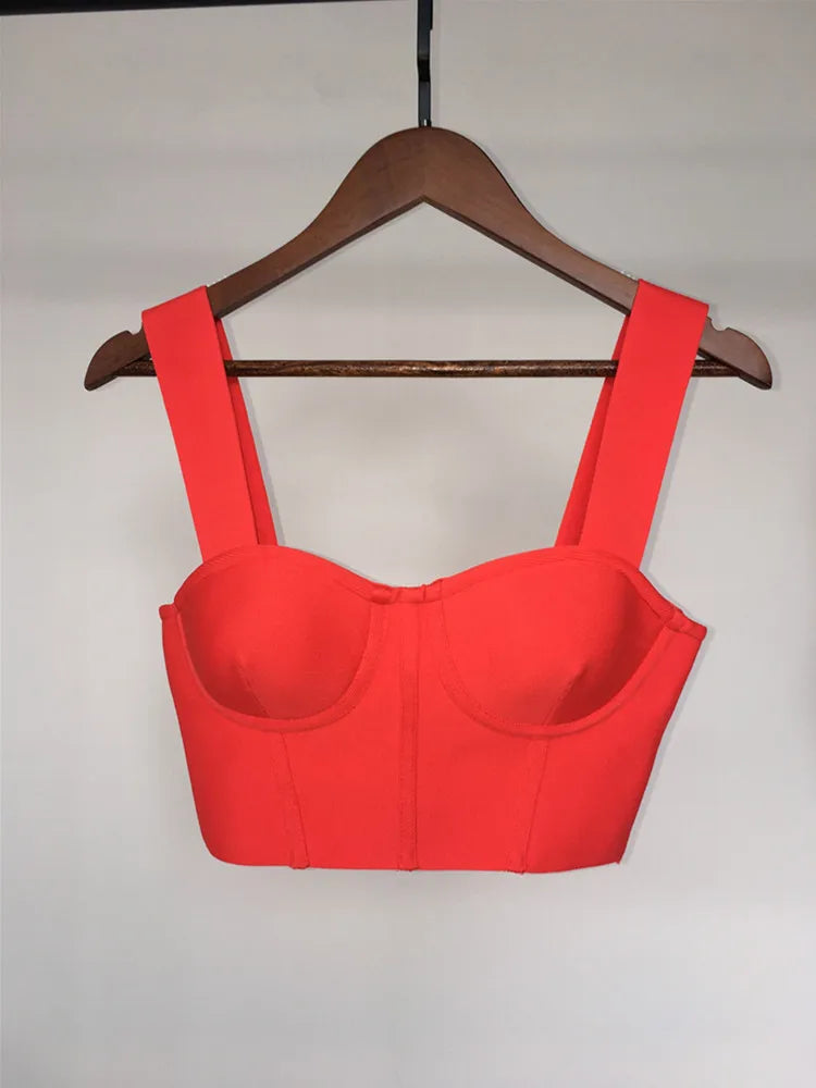 Women Summer Soild Sexy Strapless Backless Orange Black White Camis Bandage Tops 2023 Celebrity Designer Fashion High Street Top Red