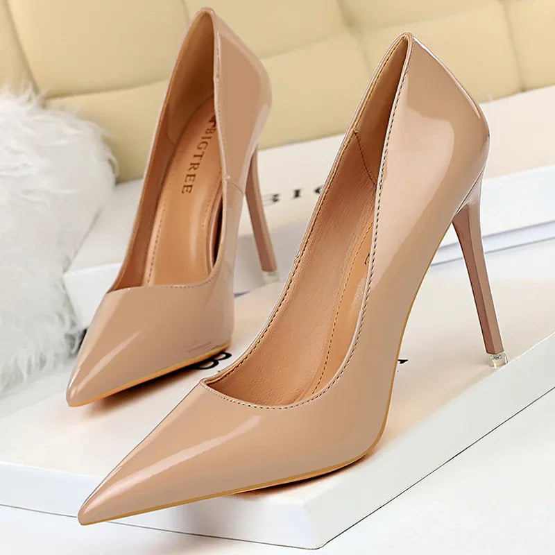 Shoes Woman Pumps Patent Leather High Heels Shoes Women Basic Pump Wedding Shoes Female Stiletto Women Heel Plus Size 43