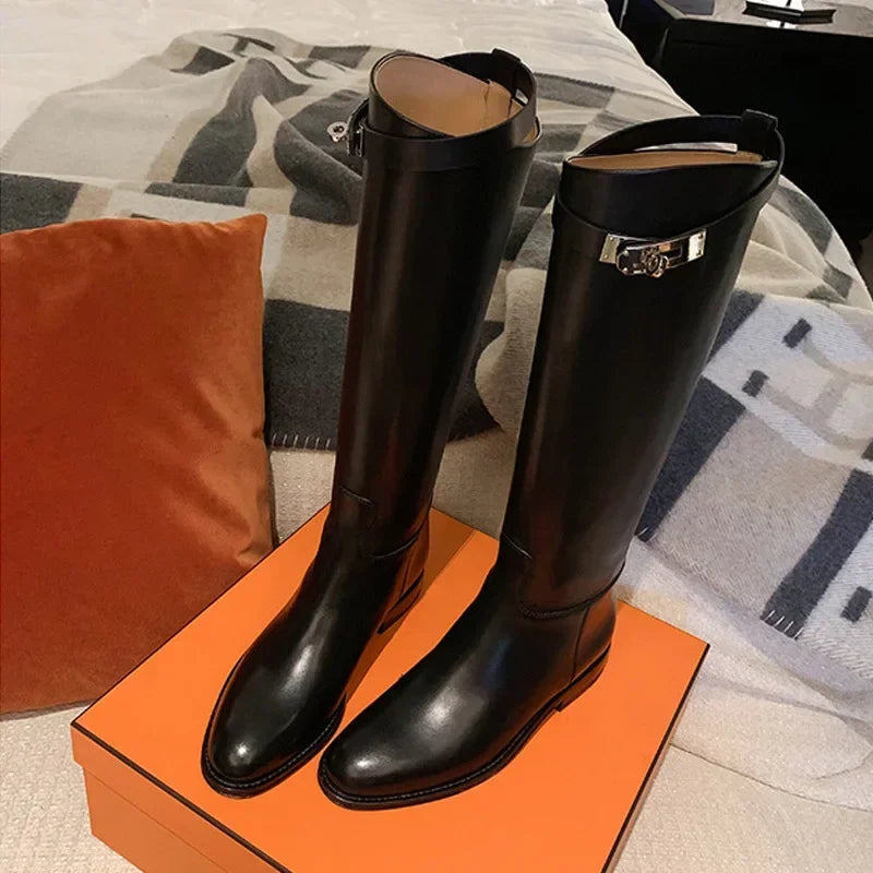 Hot New Simple Thigh-high Boots Women's Thick Soles But Knee Elongated Thigh-high Boots