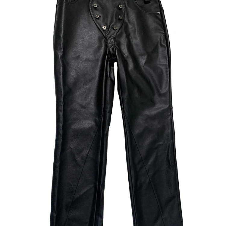 Lautaro Autumn Cool Long Waterproof Black Faux Leather Pants Men Rivet Luxury Mens Designer Punk Style Clothes European Fashion Black