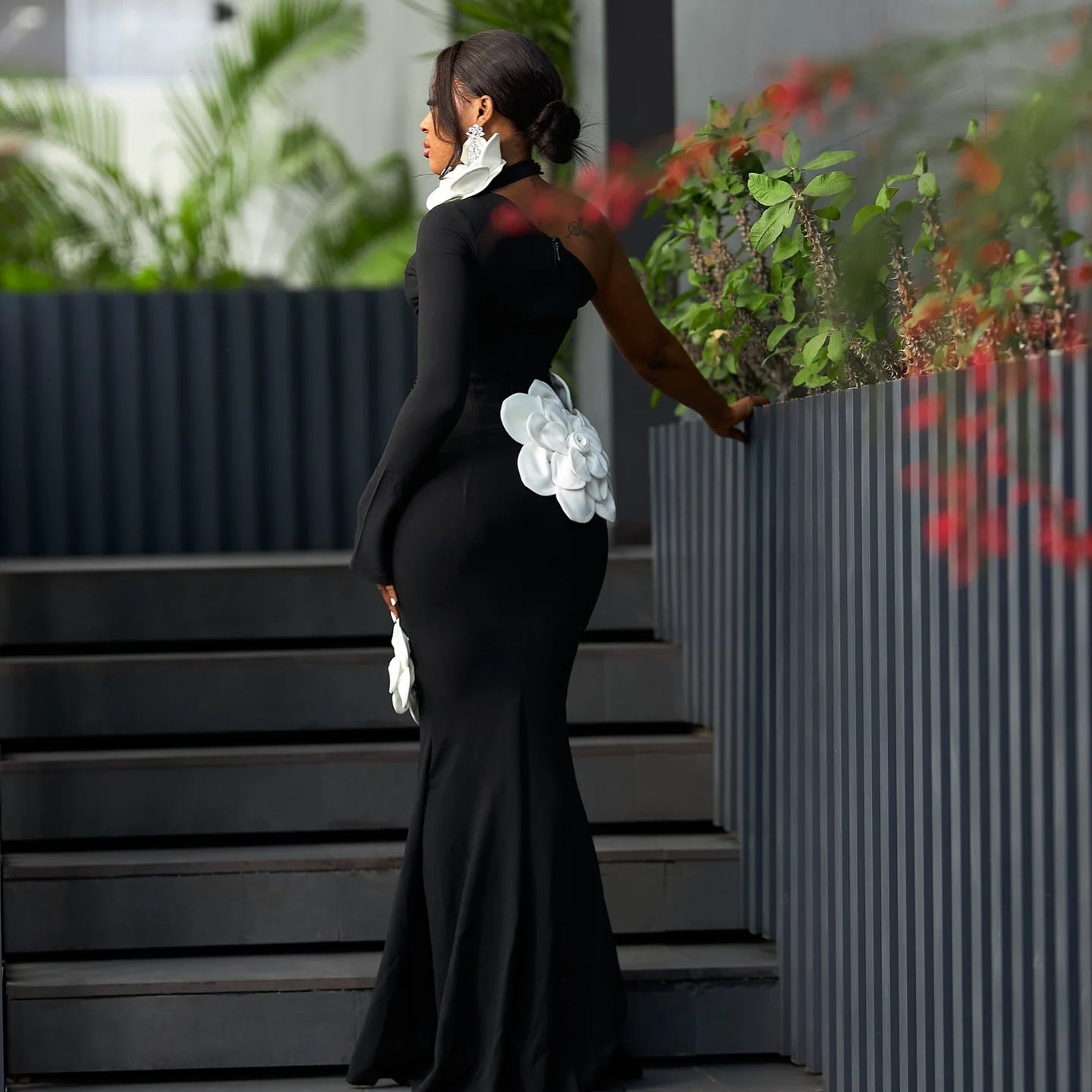 Women Sexy One Sleeve White Florals Bodycon Long Bandage Dress Fashion Nightclub Party Cocktail Outfit Vestido