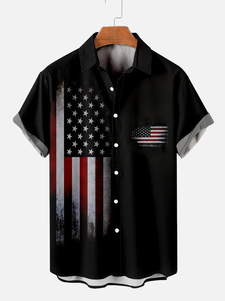 Men's Shirts American Flag Eagle pattern 3D Print Tops New Summer Casual Fashion Beach Party Tops Short Sleeves Men Clothing CSC04F2024041M2