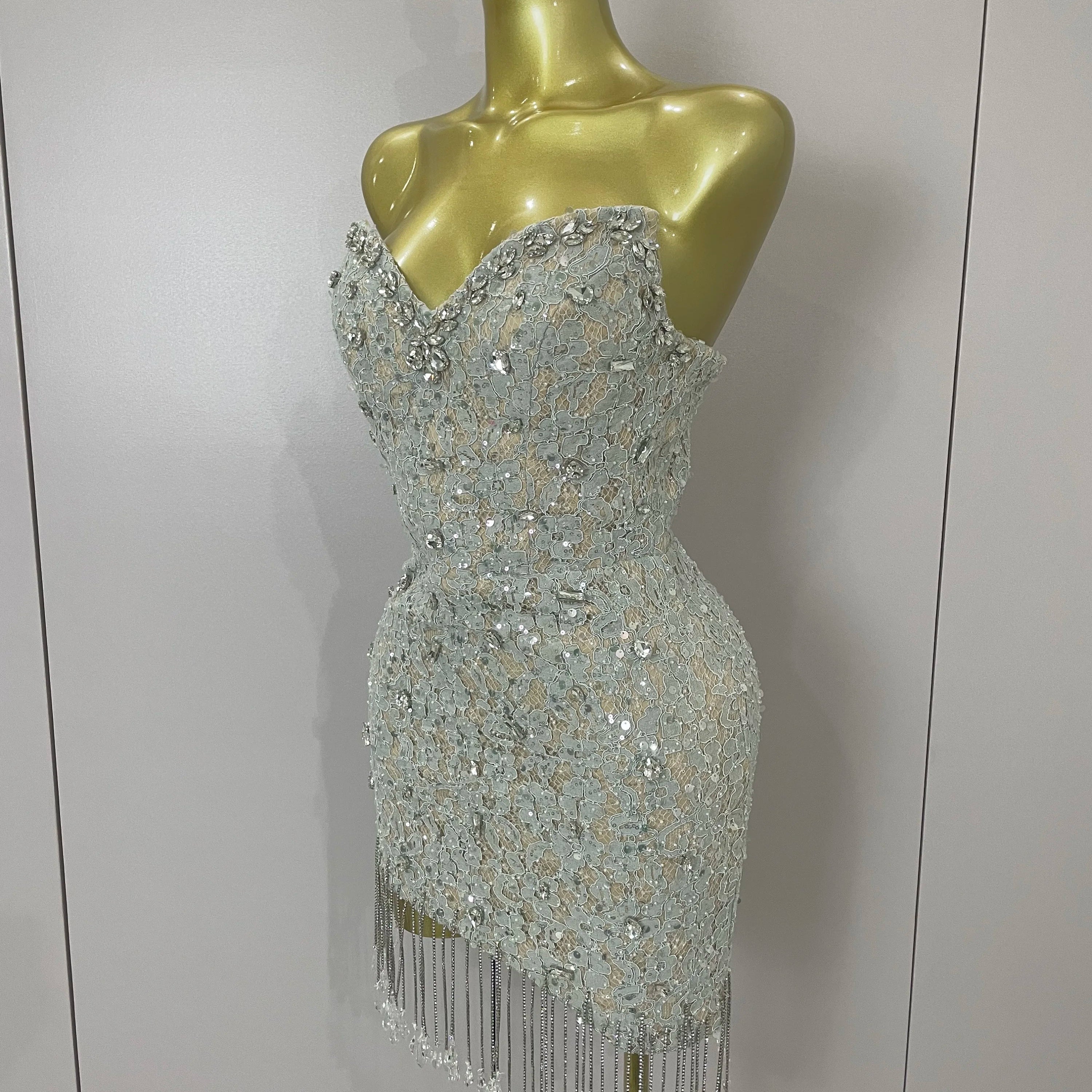 Luxury Sparkle Diamond Tassel Halter Cocktail Dress 2025 Women Elegant Evening Formal Gowns Wedding Party Dresses Stage Costumes