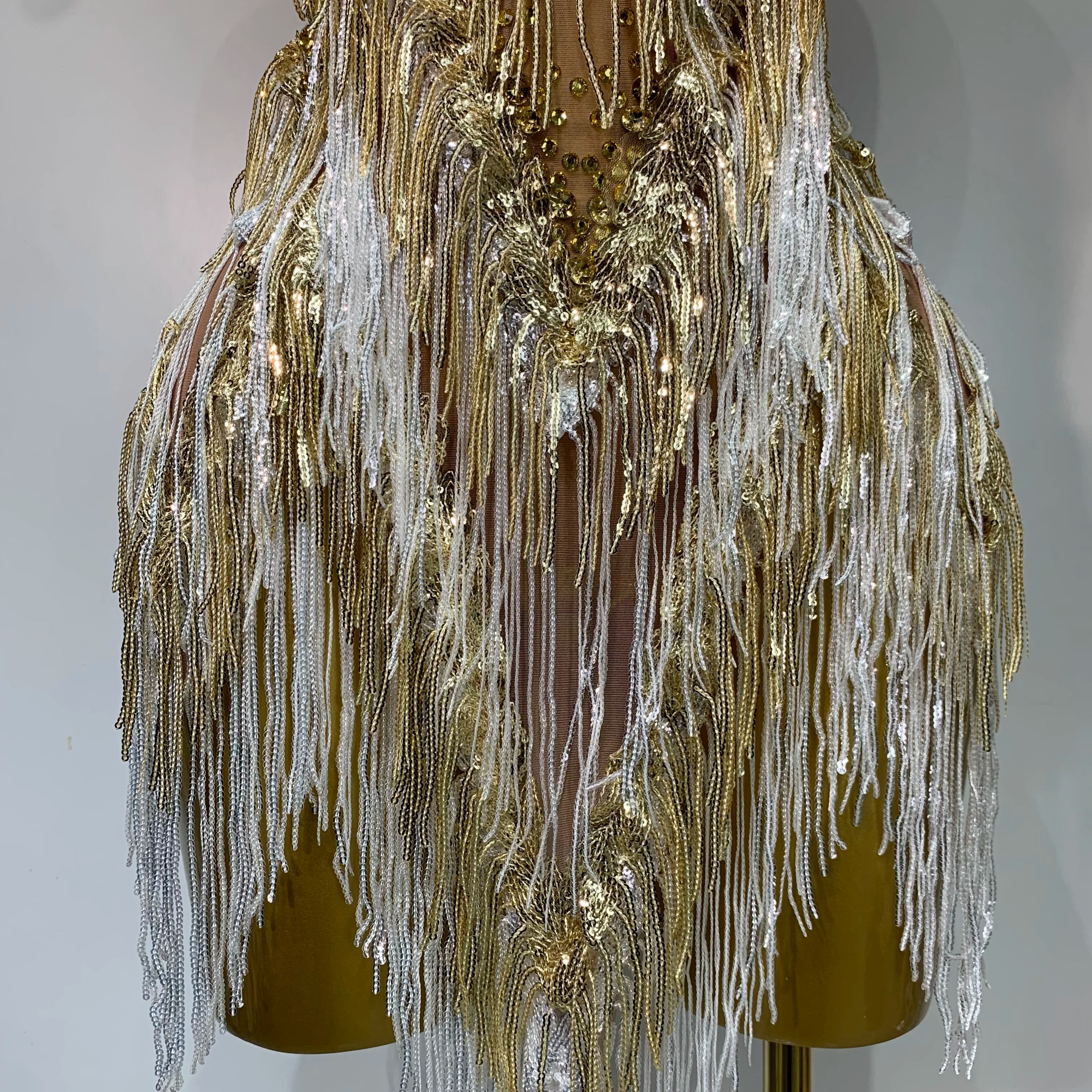 Luxury Birthday Dress Rhinestone Tassel Sexy Women Short Latino Dance Dress Nightclub Bar Sparkly Performance Stage Outfit