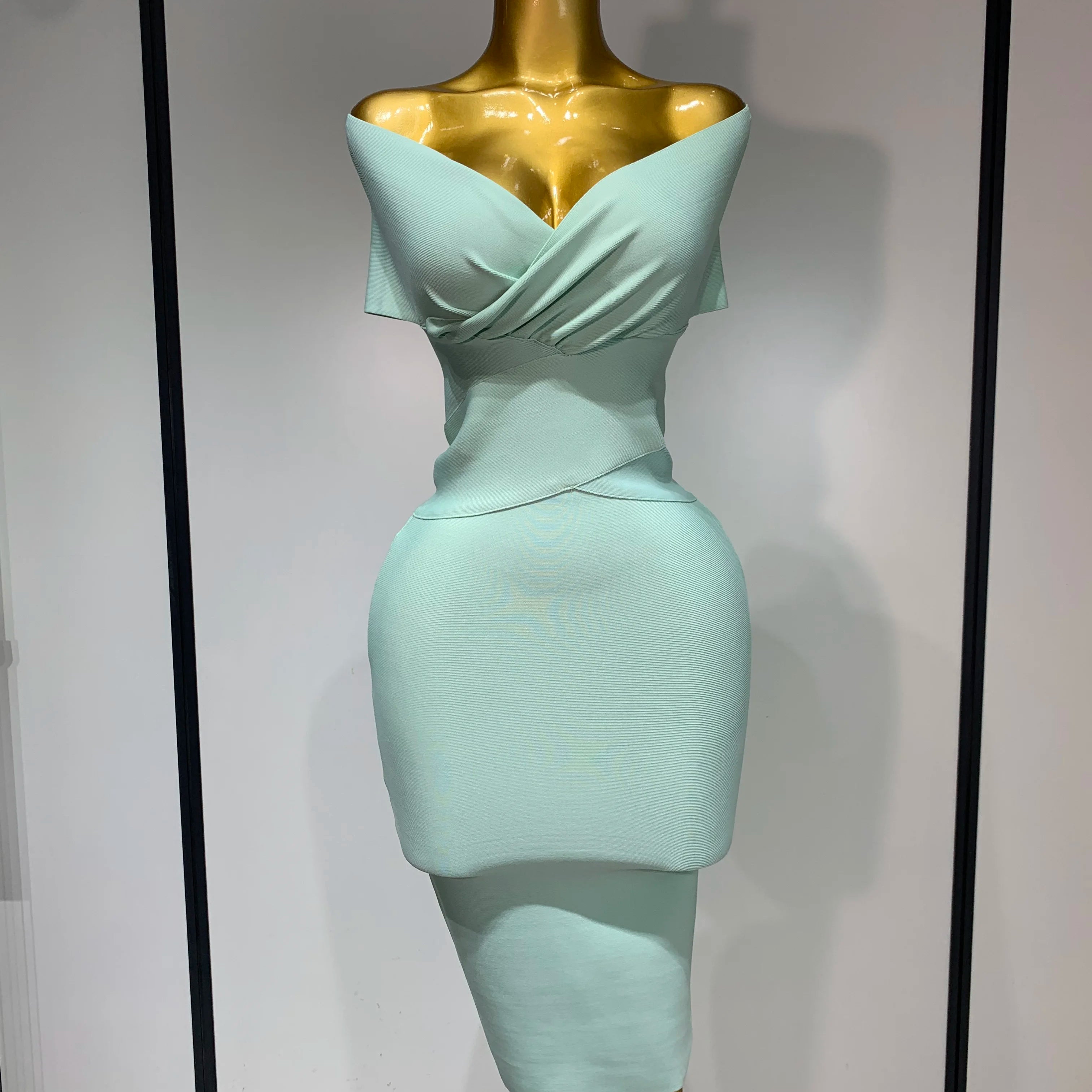 Women Bodycon Sexy Off The Shoulder Bandage Dress Club Dress Midi Celebrity Elegant Party Luxury Birthday Dress Mint