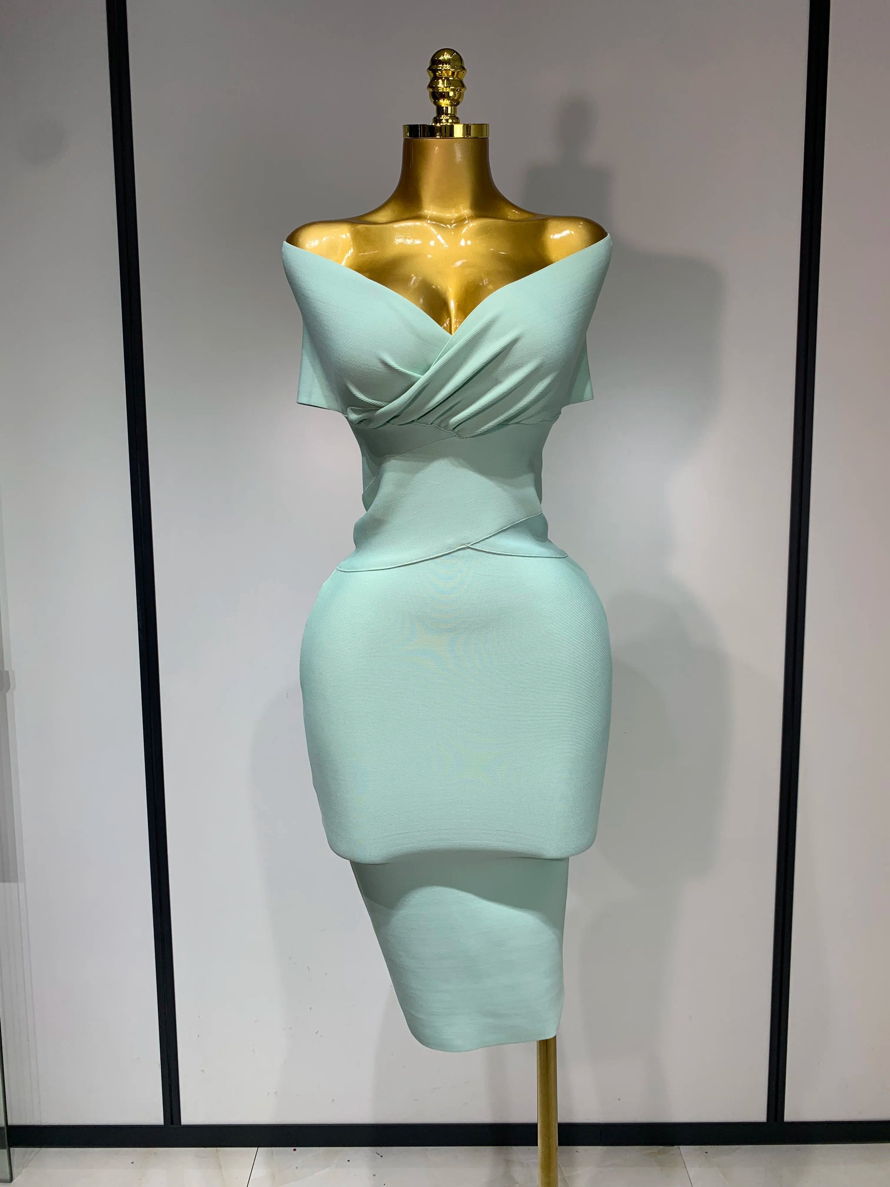 Women Bodycon Sexy Off The Shoulder Bandage Dress Club Dress Midi Celebrity Elegant Party Luxury Birthday Dress Mint