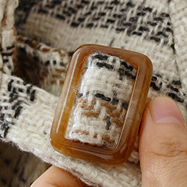 Autumn Winter Long Loose Warm Plaid Wool Blends Trench Coat for Women Raglan Sleeve Belt Double Breasted Woolen Overcoat