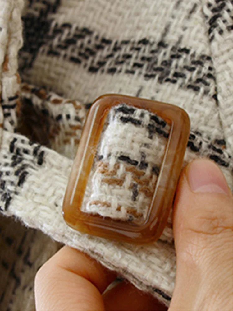 Autumn Winter Long Loose Warm Plaid Wool Blends Trench Coat for Women Raglan Sleeve Belt Double Breasted Woolen Overcoat