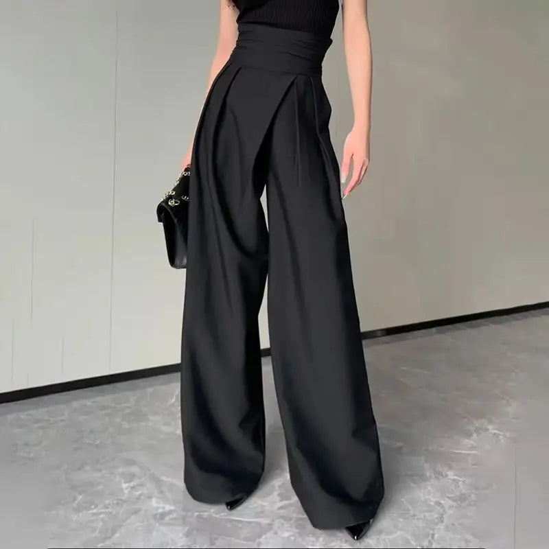 Black Design Wide-Leg Pants Women's Slimming Suit Pant Magic High Waist Loose Straight Drooping Mopping Casual Trousers Black