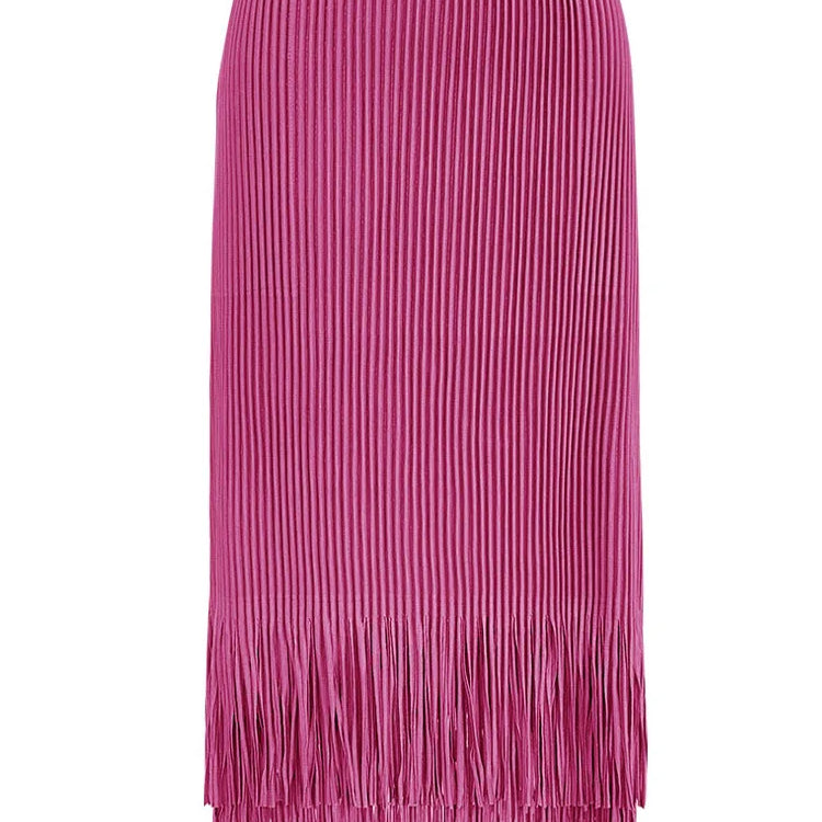 LANMREM Fashion Pleated 2 Piece Set Women Double Breasted Blazer Tassel Design Skirt Solid Color Spring New Clothing 32C701