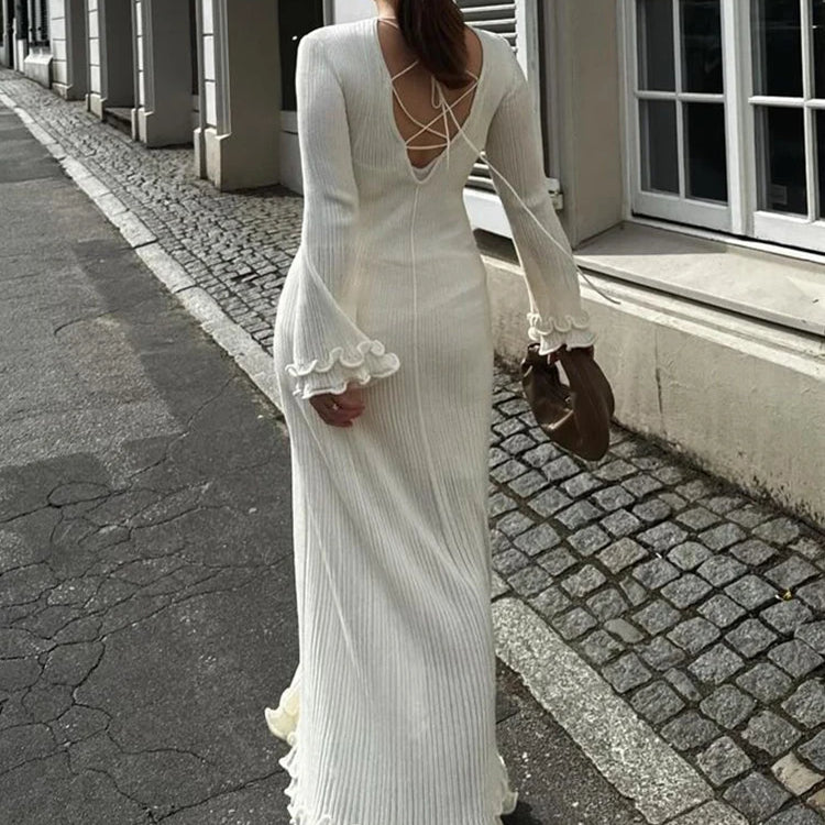 Elegant V Neck Denim Patchwork Knitted Long Dress Women Fashion Short Sleeved Buttons Bodycon Dresses Office Lady Pockets Robes