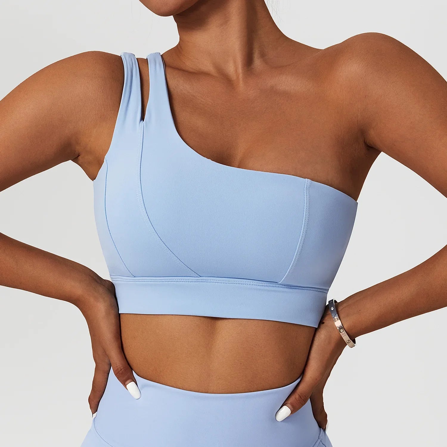 Yoga Skirt Set Women Workout Sport Gym Wear Suit High Wais Fitness Crop Top Female Tennis Sportswear One Shoulder Bra Blue-Bra 1pcs