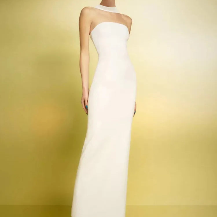Women Celebrity Sexy Backless Halter Red White Maxi Long Summer Bandage Bodycon Dress 2025 Elegant Evening Club Party Outfit WHITE