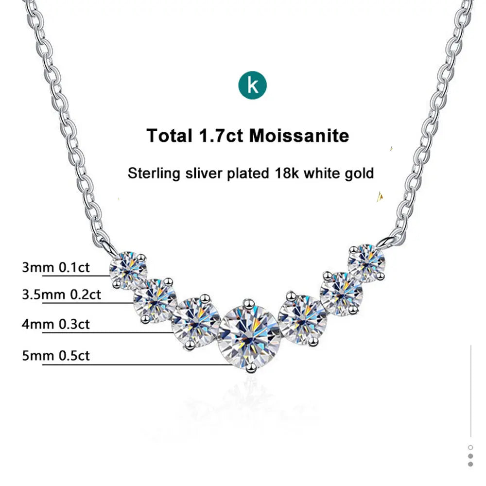 K.NOBSPIN Moissanite Necklace for Woman Wedding Fine Jewely with Certificates 925 Sterling Sliver Plated 18k White Gold Necklace 1.7ct