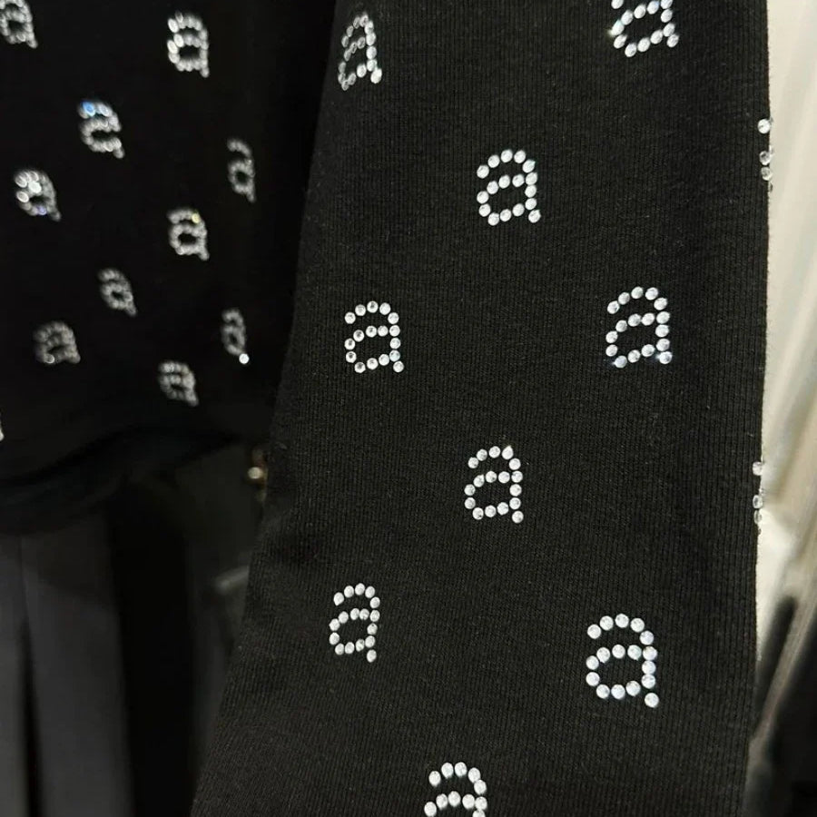 AW Wang Diamond A Letter Slim Fit Stretch Black Long Sleeve Short Skirt For Women Evening Party Dress Vestidos Midi Clothing