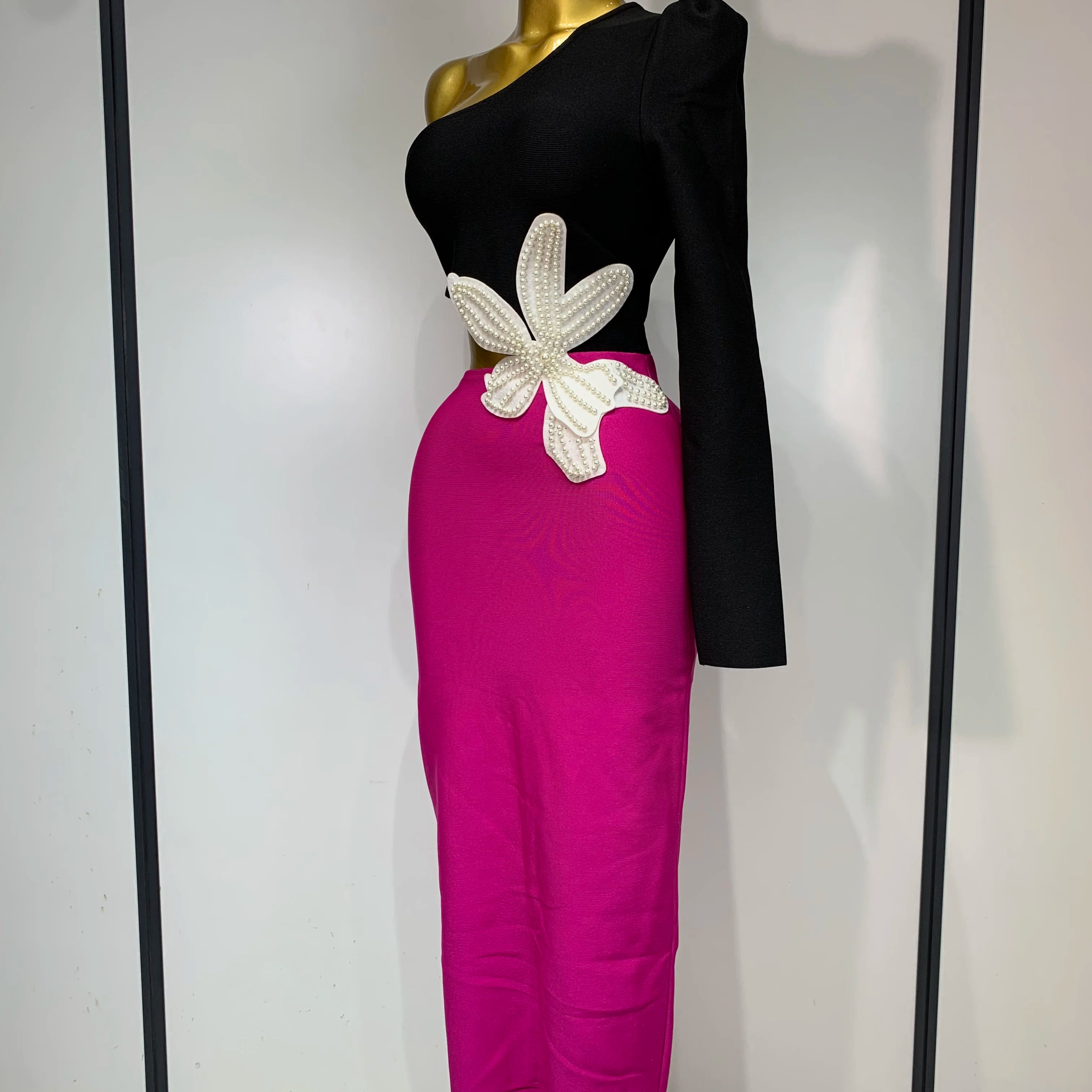 Women Sexy Single shoulder long sleeved Beading Bodycon Bandage Dress 2025 Celebrity Elegant Evening Luxury Dress Club Outfit