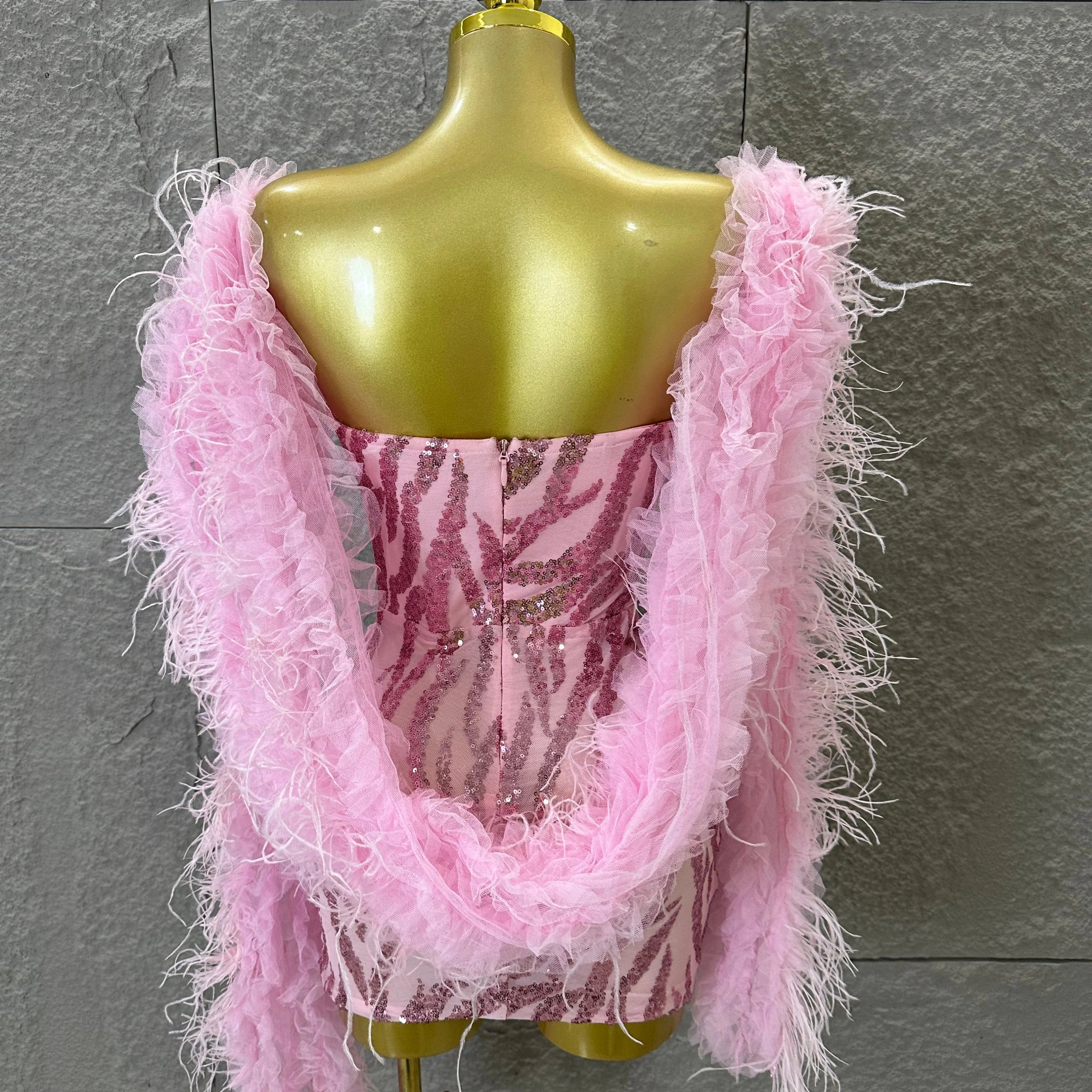 Luxurious Feather Trim Shawl Women Elegant Sheer Mesh Tulle Evening Gown Party Prom Formal Event Party Costume