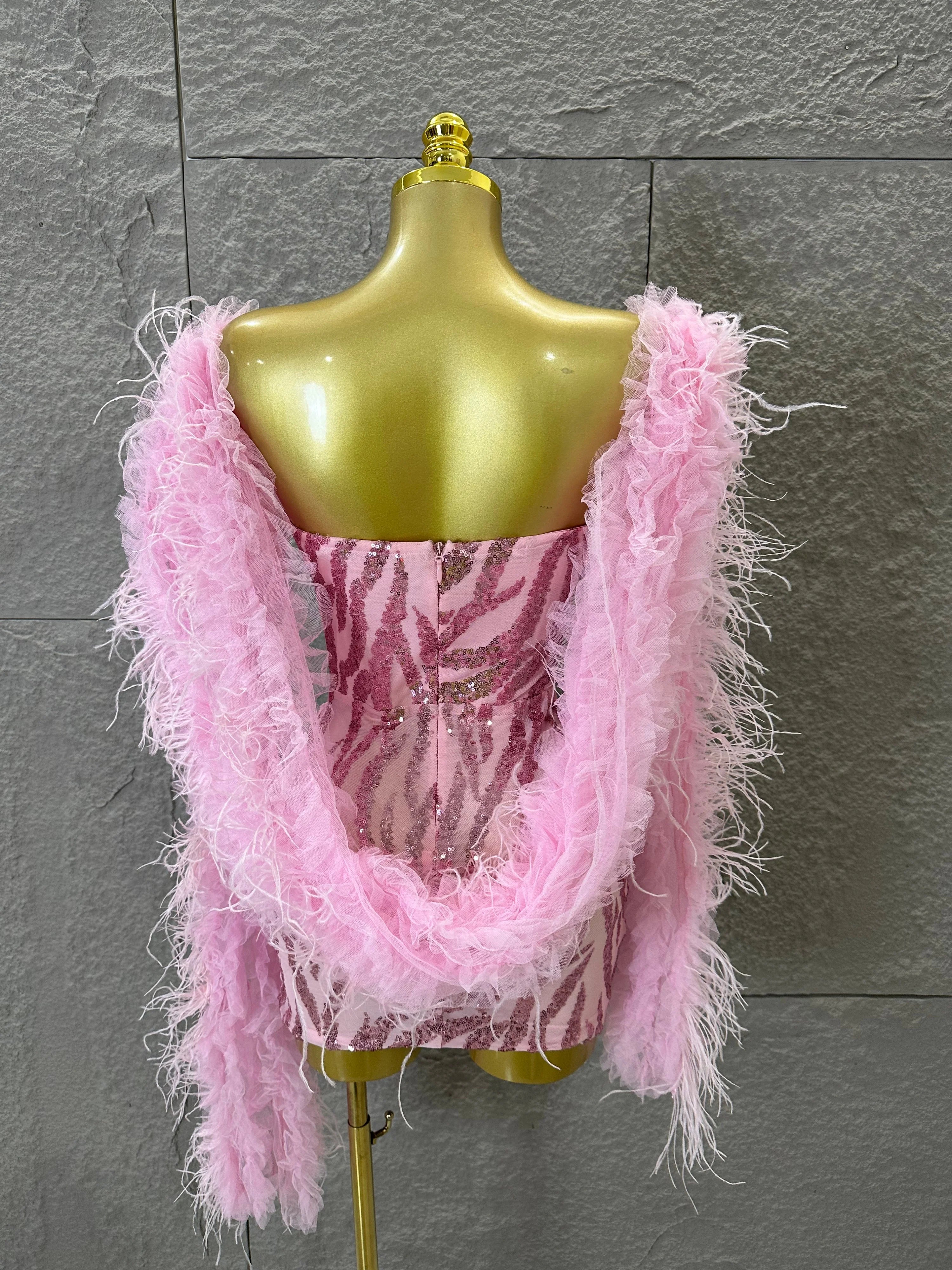 Luxurious Feather Trim Shawl Women Elegant Sheer Mesh Tulle Evening Gown Party Prom Formal Event Party Costume