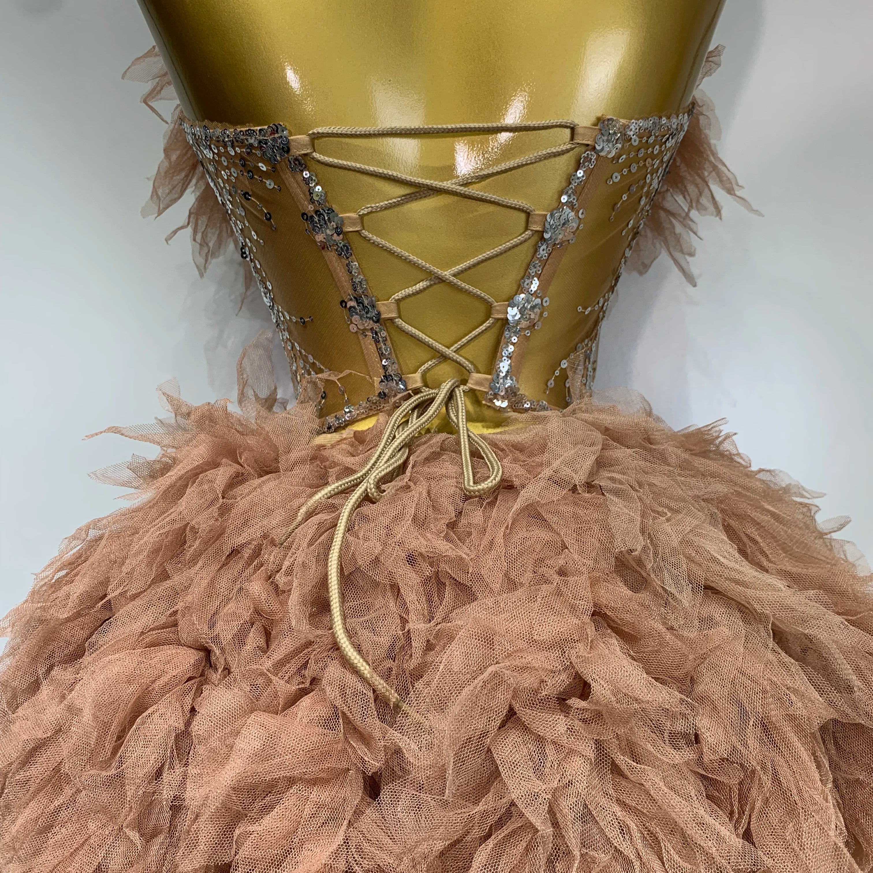 Women Sexy Strapless Mesh Two Pieces Set Celebrity Nightlcub Party Photo Shoot Outfit 2025 Prom Gown Luxury Birthday Dresses