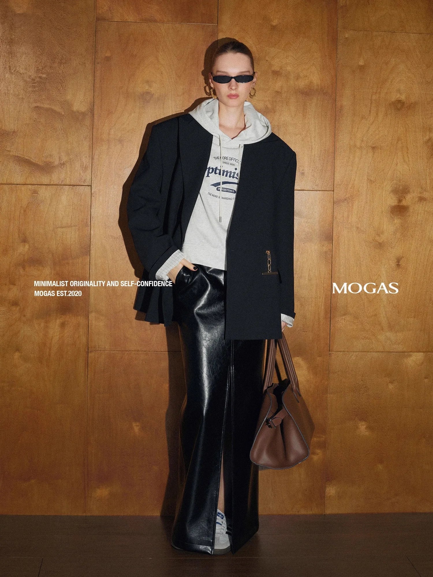 Lautaro Spring Autumn Shiny Black Pu Leather Maxi Skirt Women with Front Slit High Waist Extra Long Luxury Designer Clothes 2025