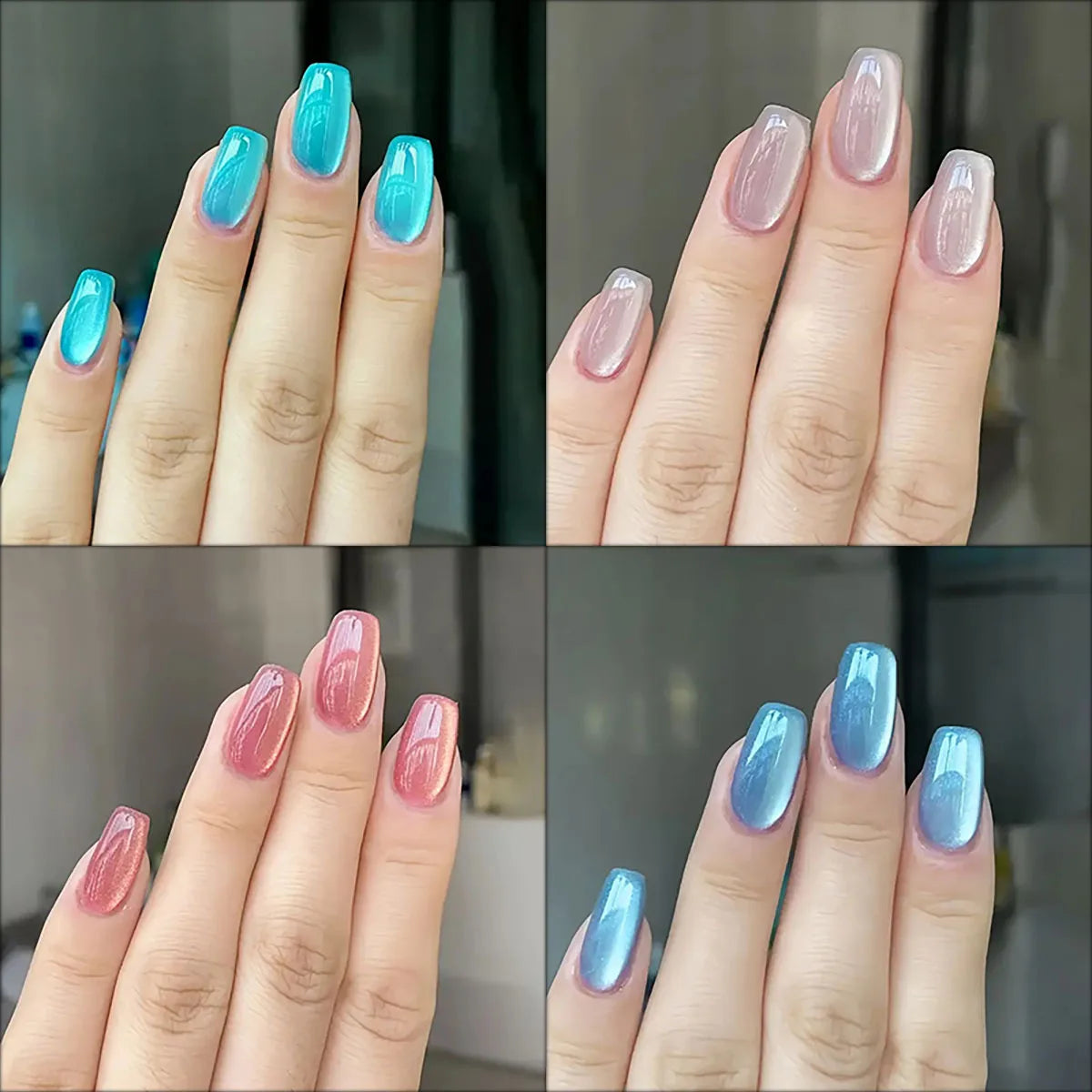 24pcs/30pcs short square ballet fake nails for women cat eyes glitter green blue purple pink shinny nail tips press on nail art